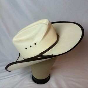 Resistol RR 10X Hand Woven Lacquer Straw Western Cowboy Hat Black Trim 4” Brim